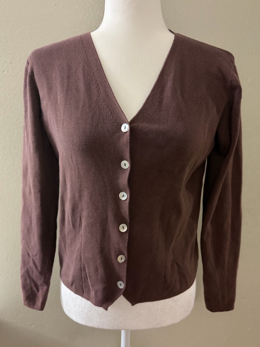Vintage Joseph A. Brown Ribbed Silk Blend Button-Down Cardigan Large